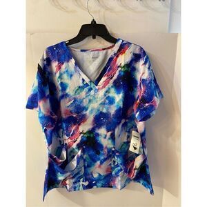 Pandamed scrub top shirt 2x galaxy print Blue multicolor new